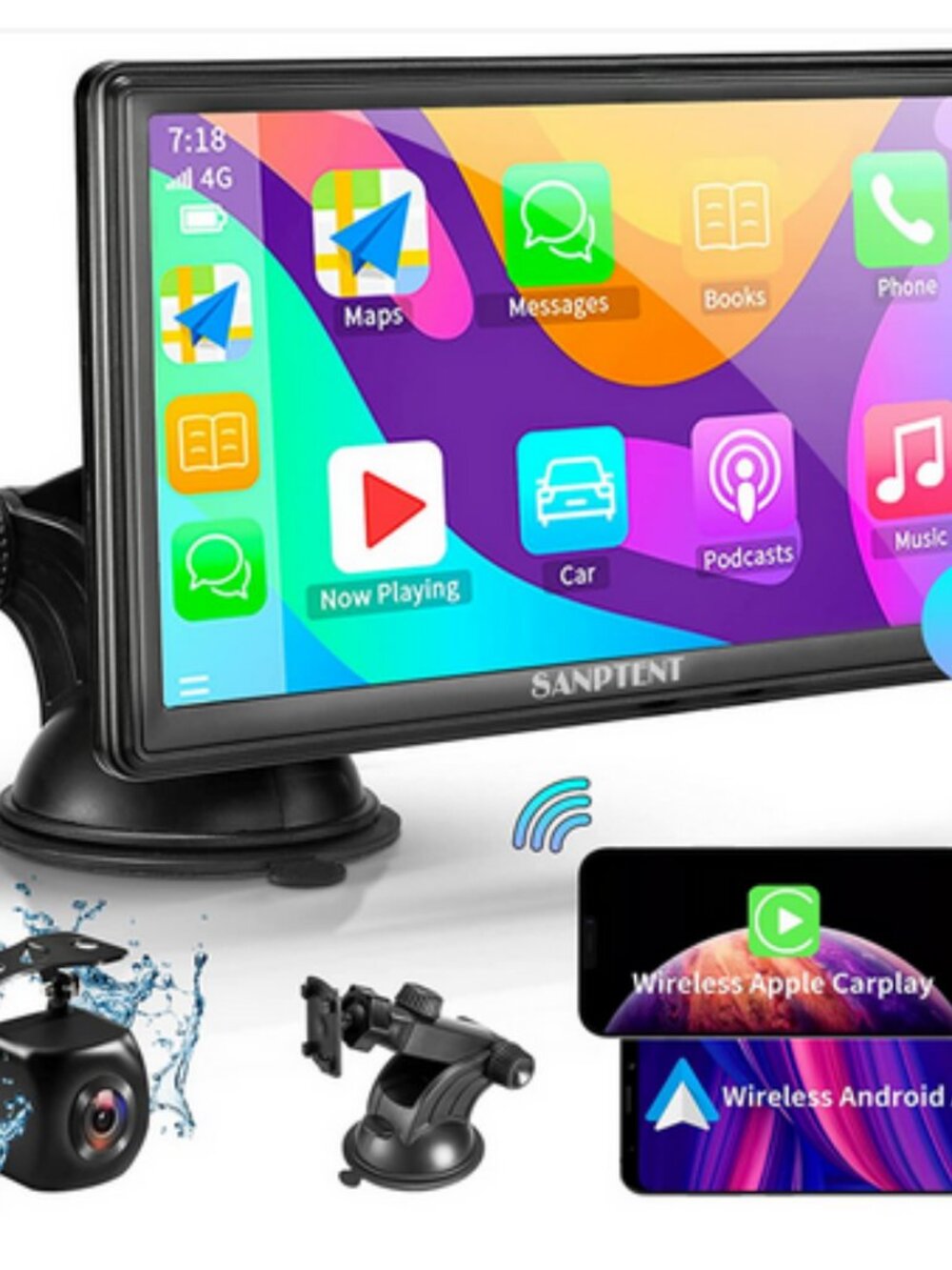 7-inch Touchscreen Wireless Car Stereo  Portable Car Radio Receiver with Apple C